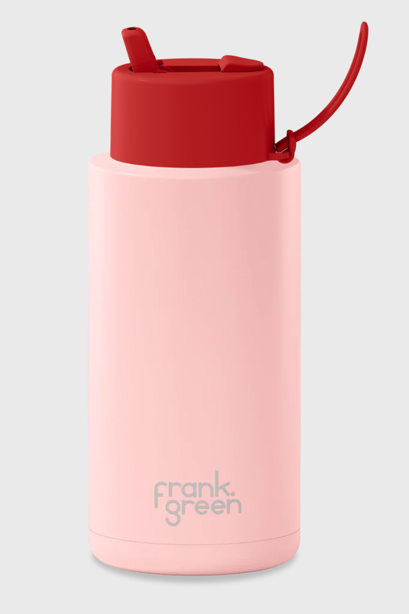 1L Ceramic Reusable Bottle with Flip Straw Lid