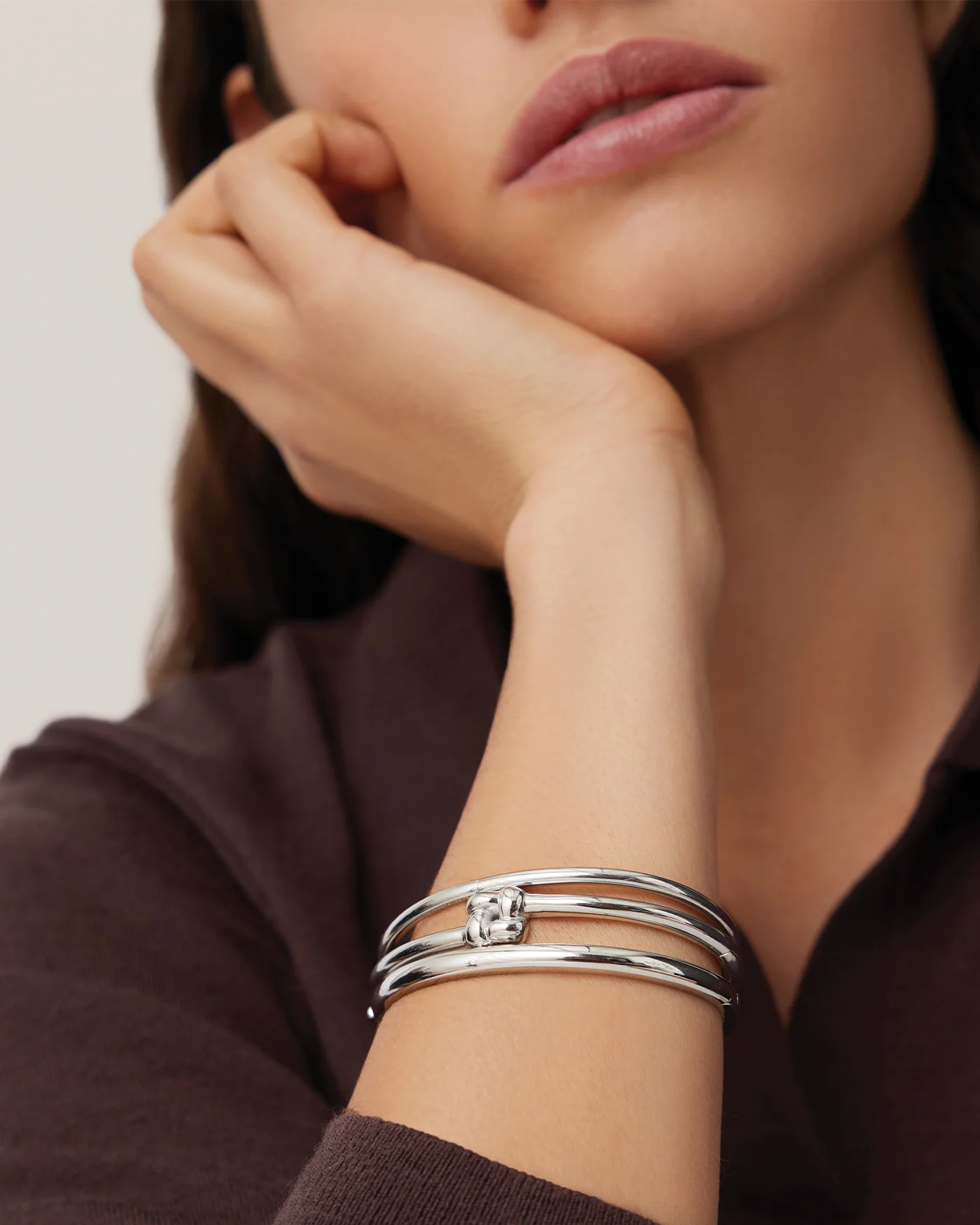 Slim Woven Square Bangle in Silver