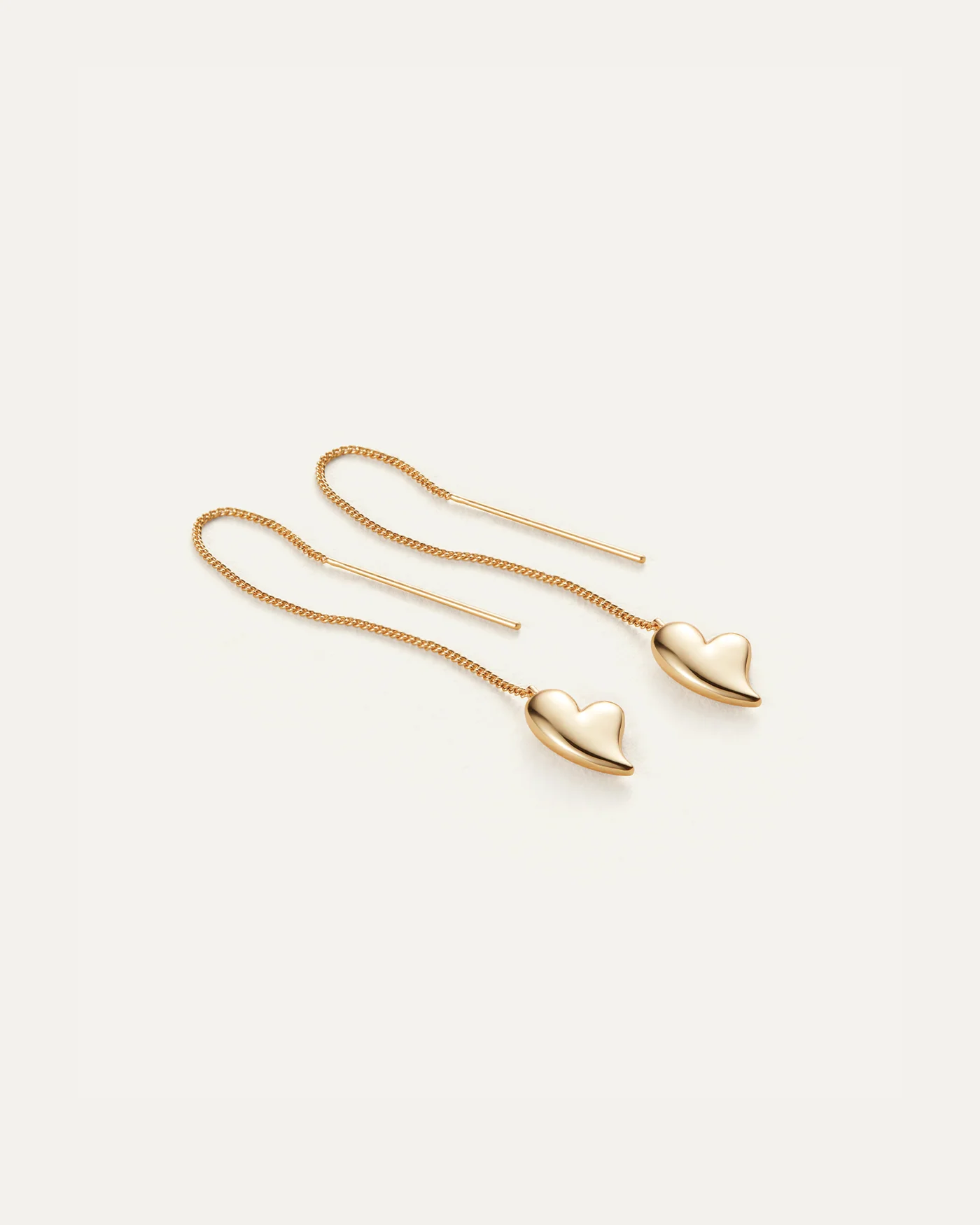 Puffy Heart Threader Earrings in Gold