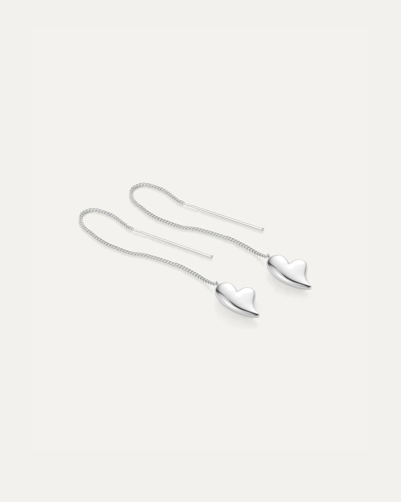 Puffy Heart Threader Earrings in Silver