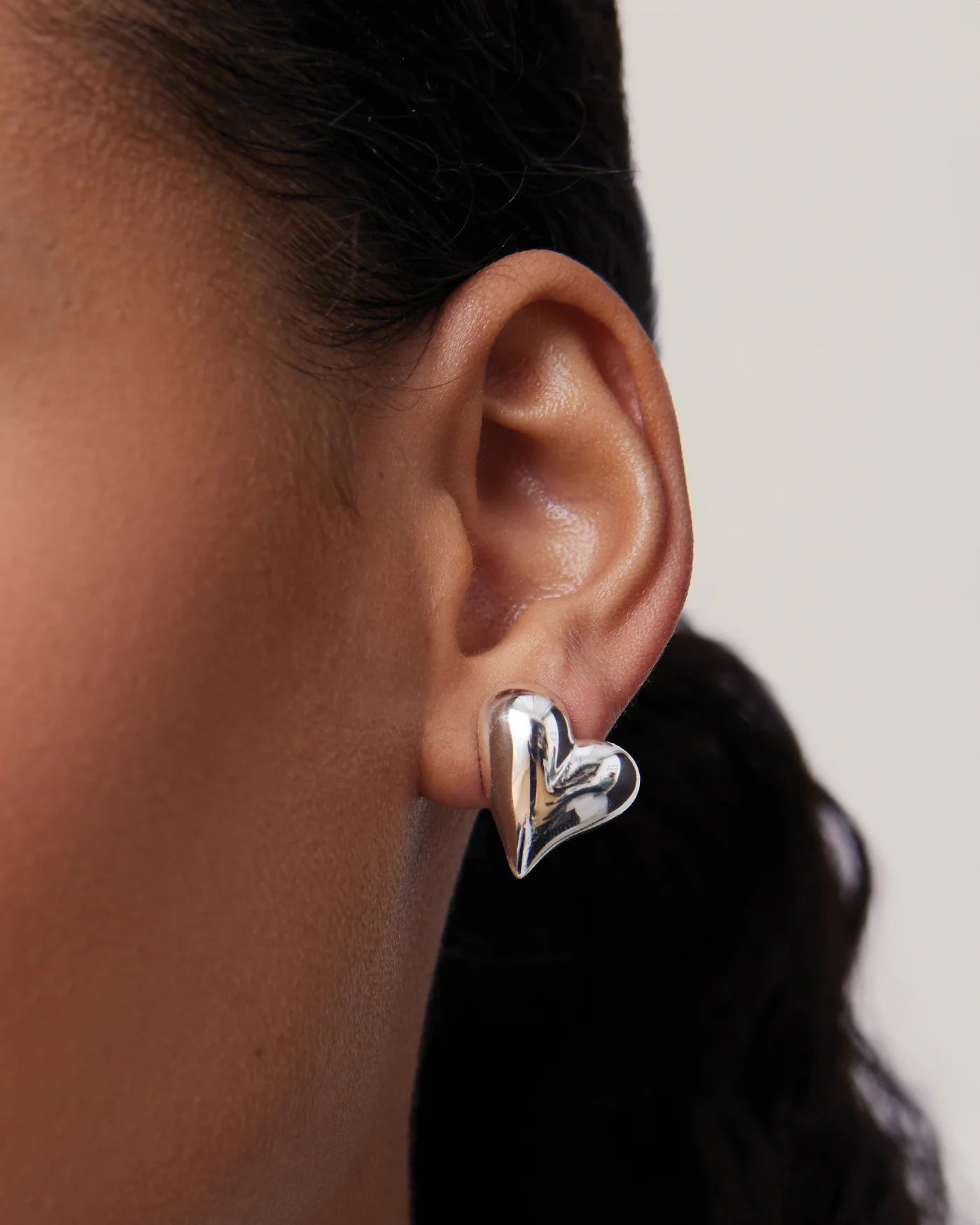 Art Heart Button Earrings in Silver