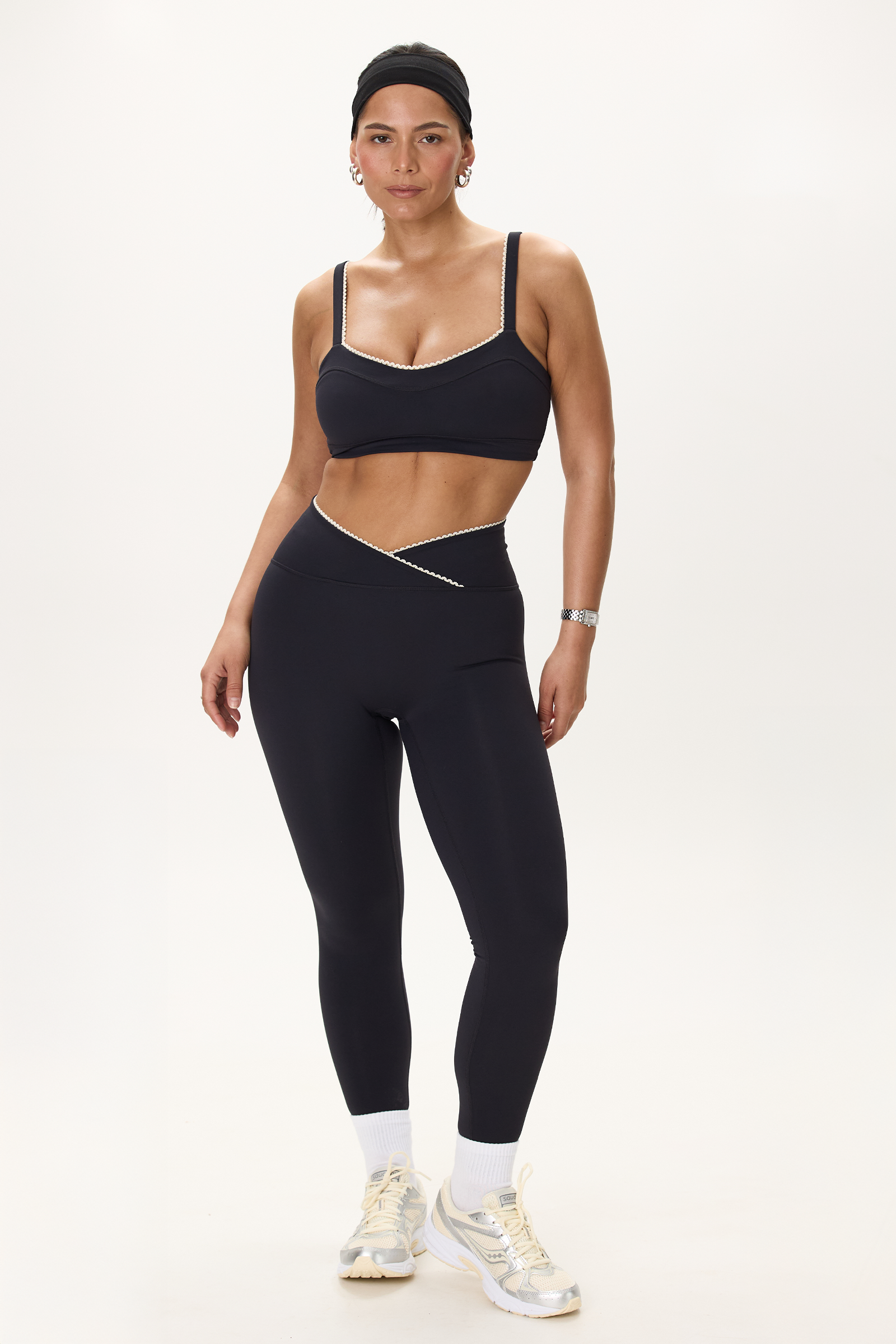 Lace Waist Legging in Caviar