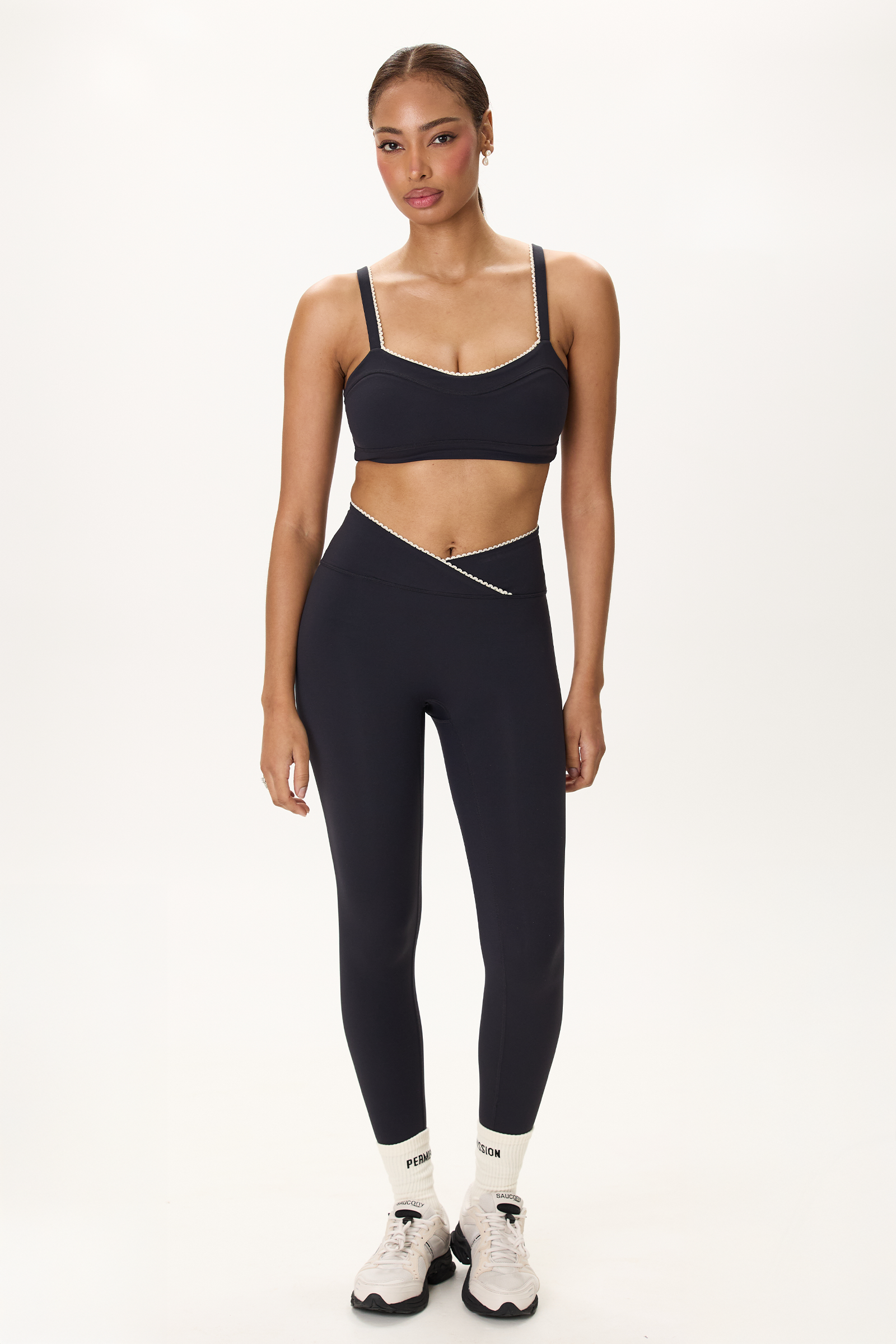 Lace Waist Legging in Caviar