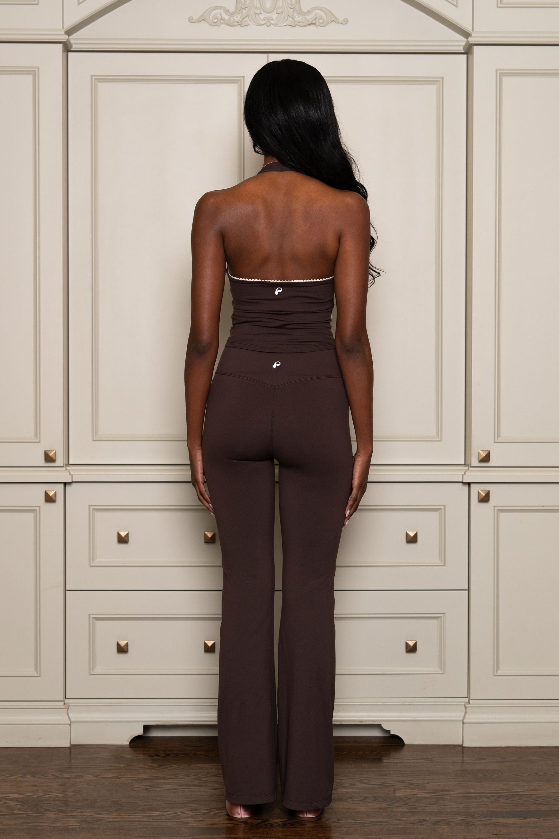 Lace Waist Flare Legging in Cacao