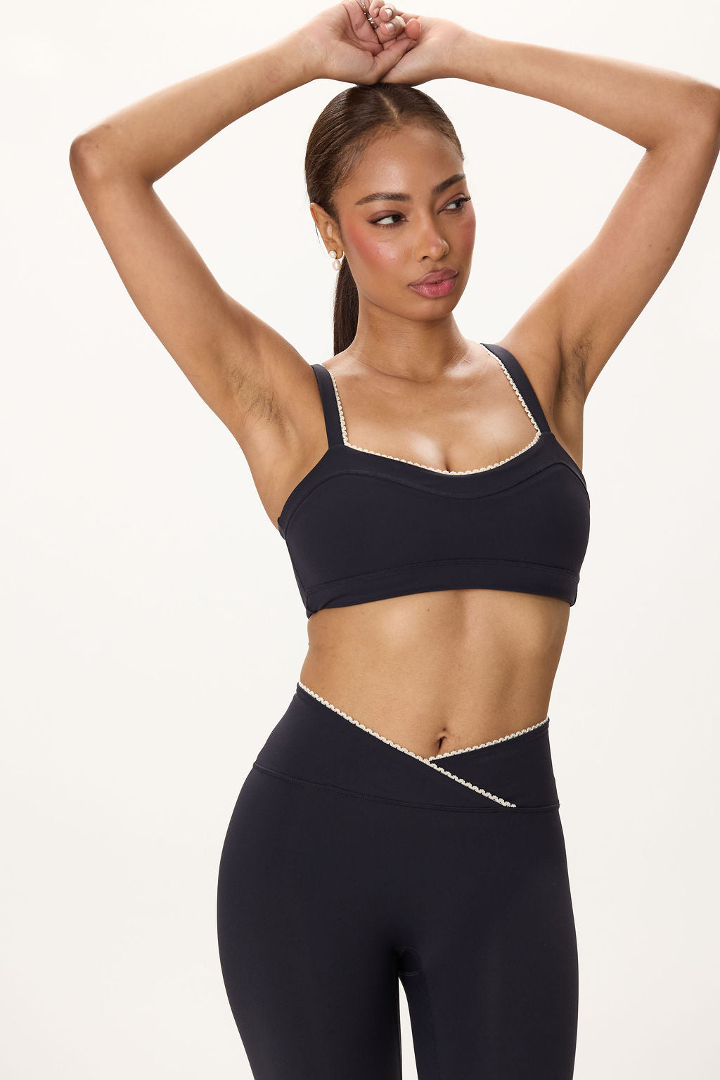 Lace Waist Legging in Caviar