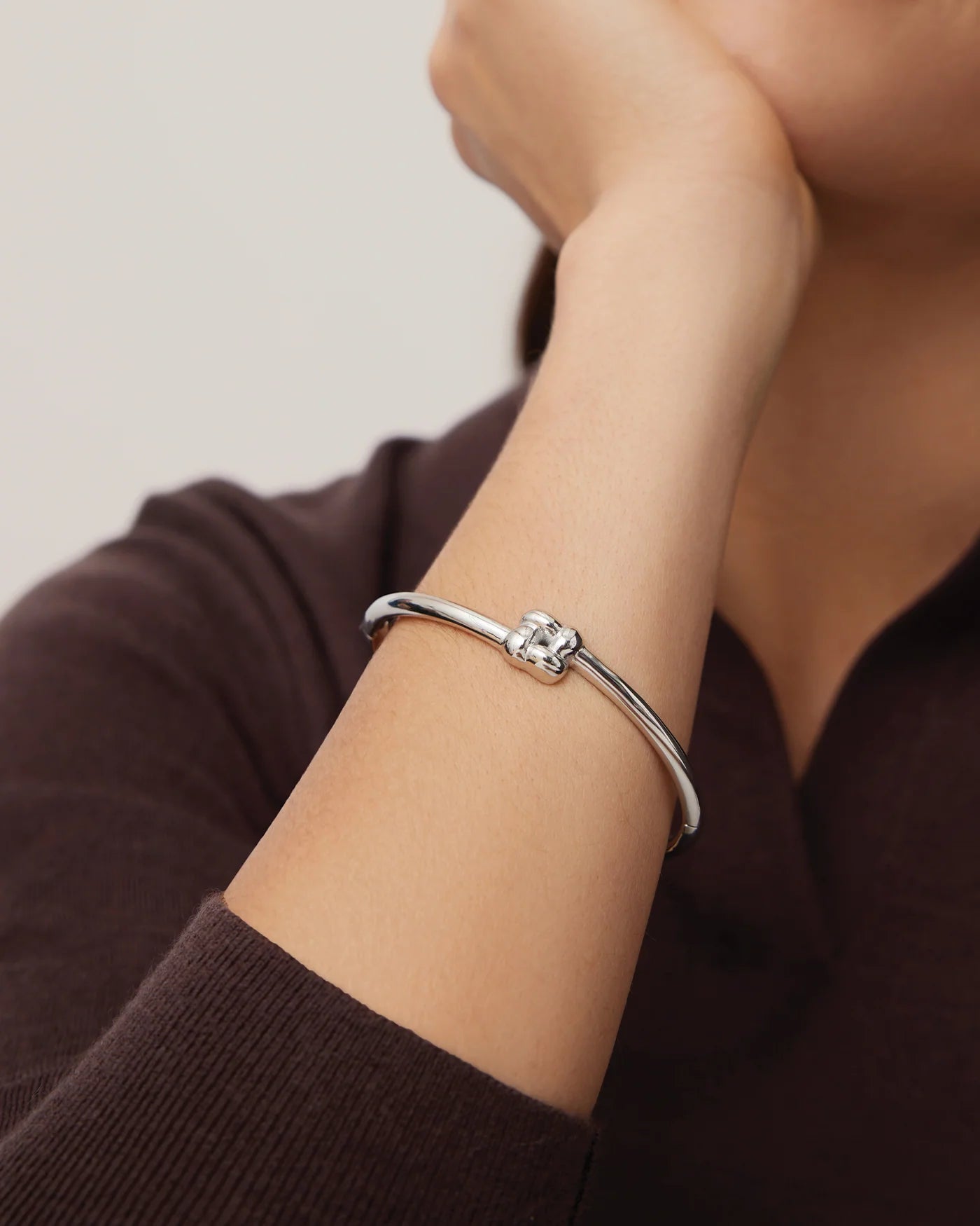 Slim Woven Square Bangle in Silver