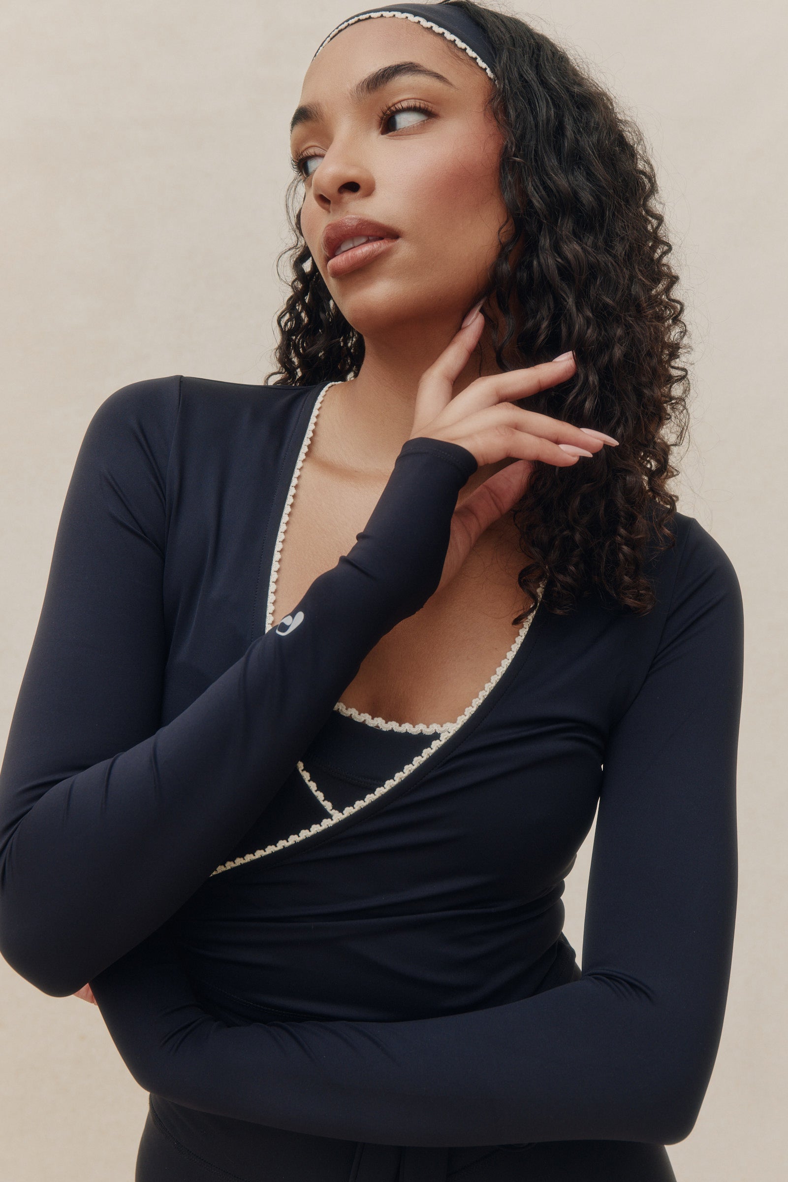 Lace Wrap Top in Caviar