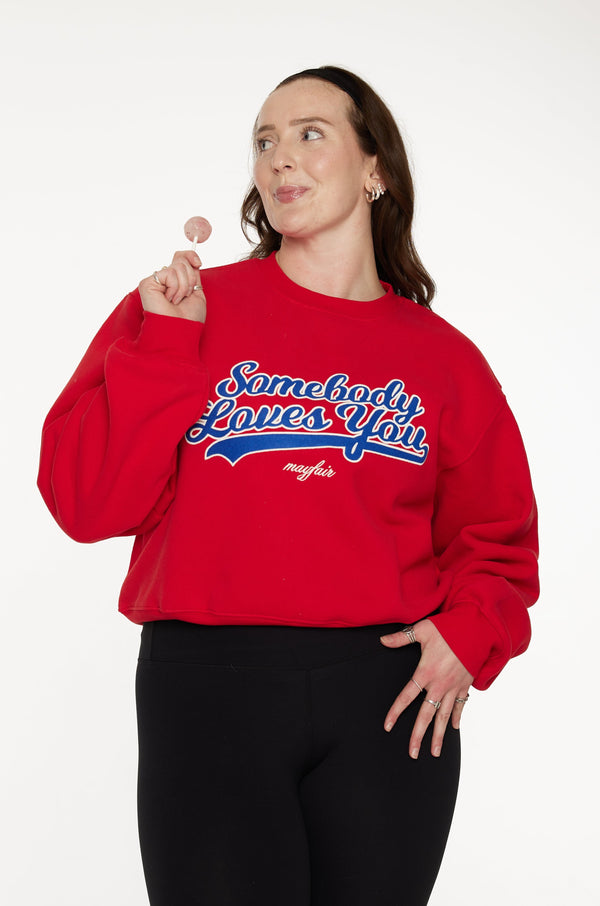 Somebody Loves You Red Fitted Crewneck
