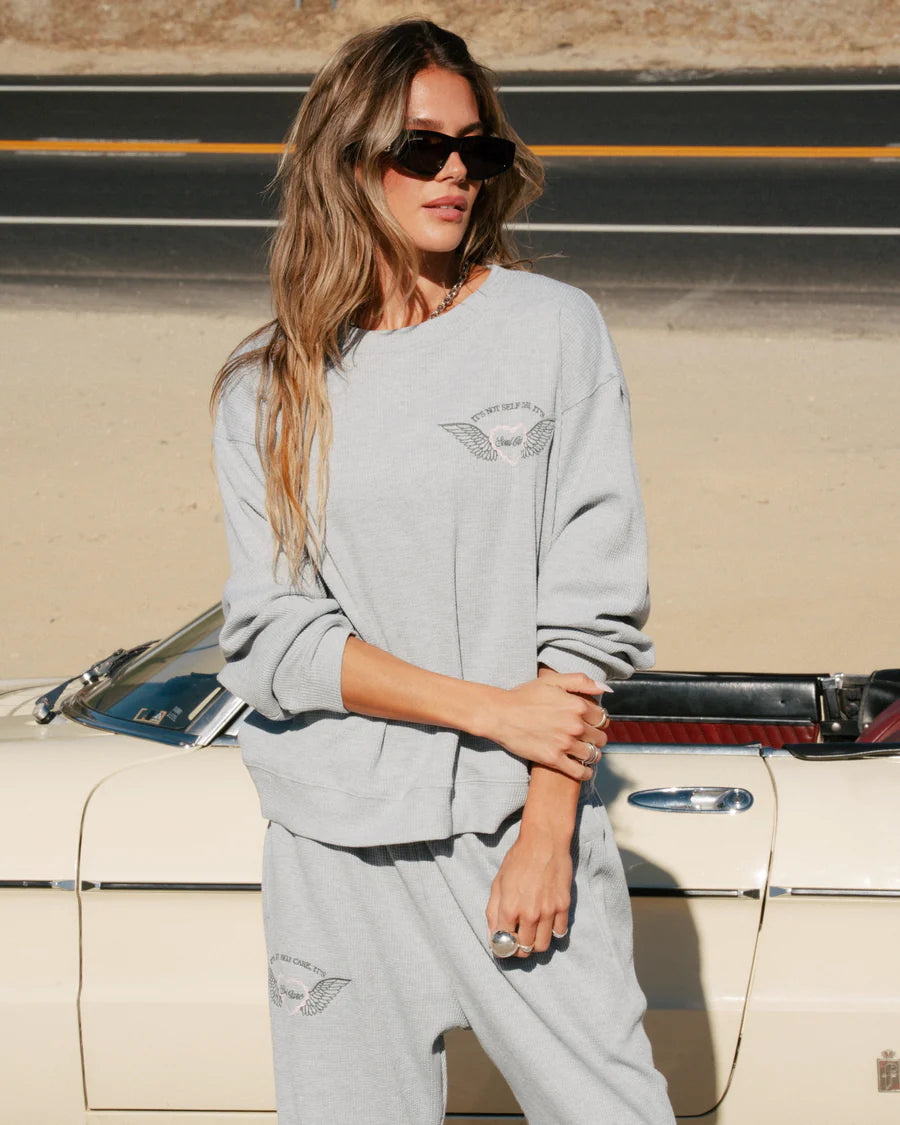 Soul Grey Relaxed Waffle Crewneck